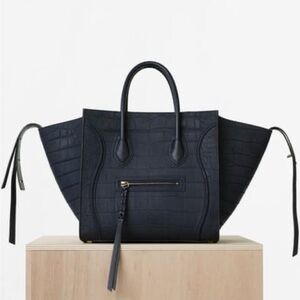 CELINE Bag Phantom Luggage Navy Blue Crocodile Stamped Leather